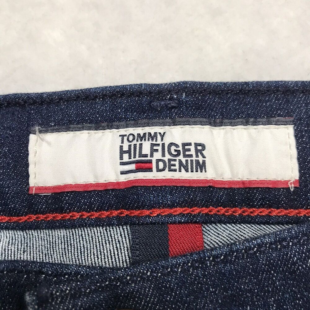 TOMMY HILFIGER Slim Taper Jean Men 33x30 Dark Wash Racing Stripe Honeycomb - Picture 15 of 16